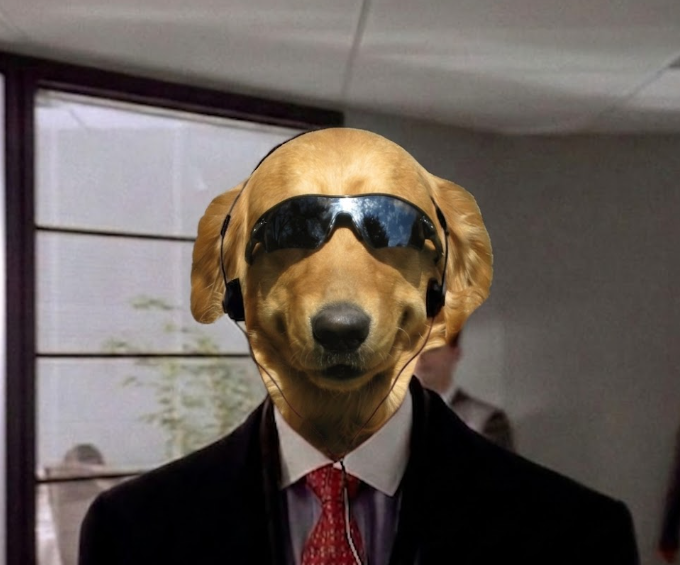 DAWG in a suit with a headset